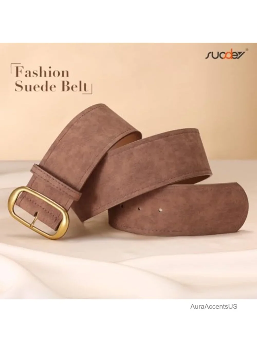 Women Wide Suede Belt with Gold Buckle Chunky Waist Belt for Dresses Fashion
